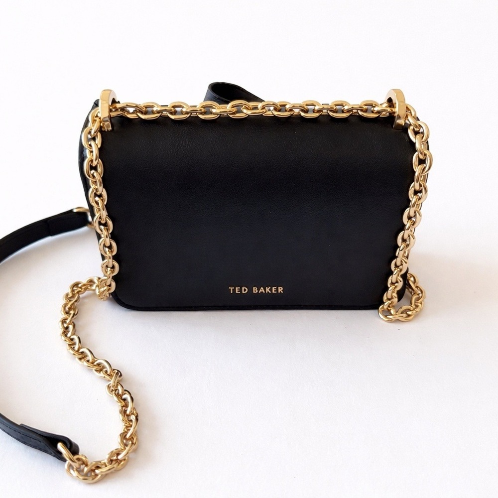 NWT‎ Ted Baker Leather Crossbody Convertible Bag Gold Tone Chain Bow